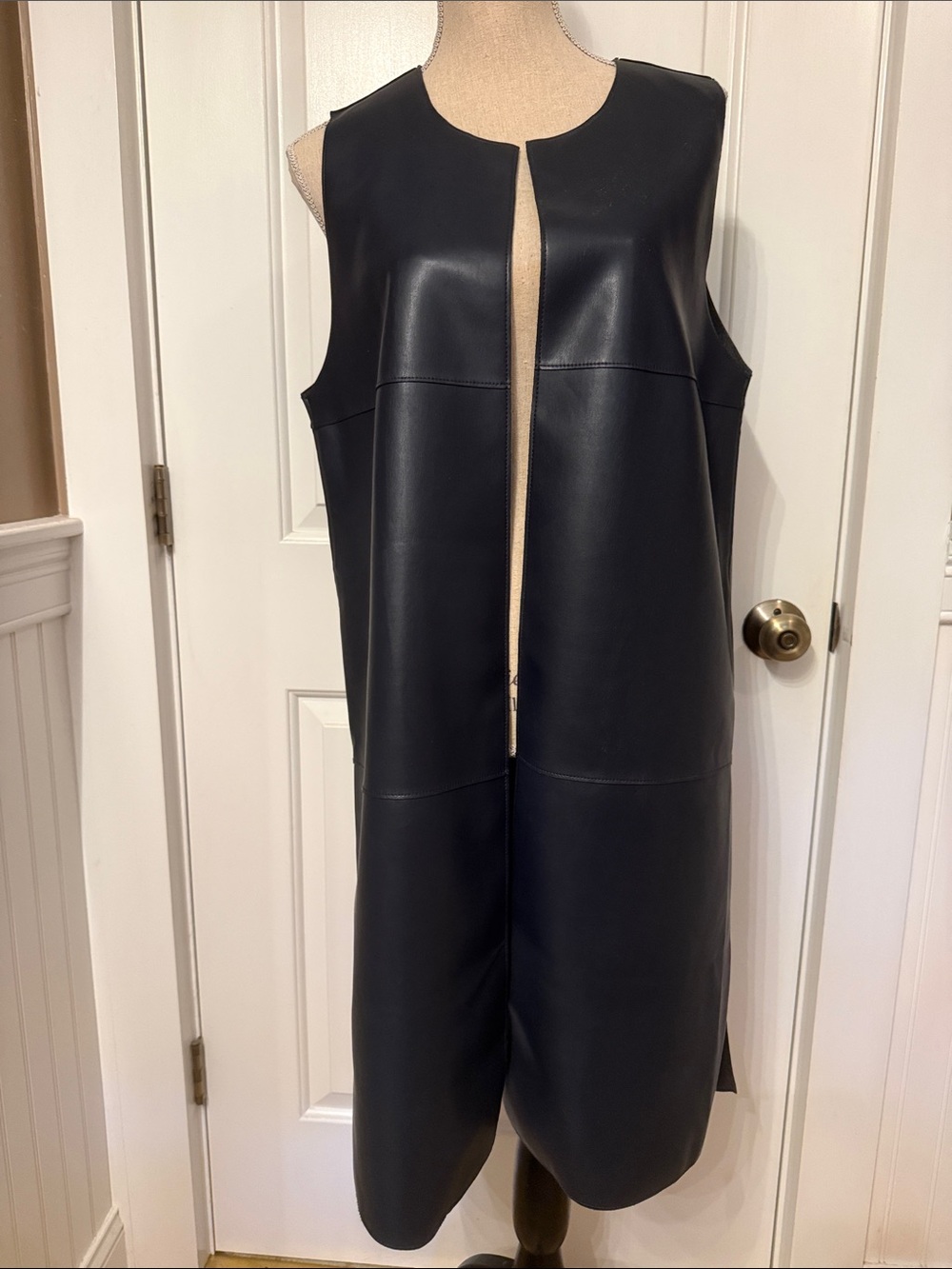 BAGATELLE JACKET COAT VEST BLUE FAUX LEATHER OPEN FRONT SIZE L